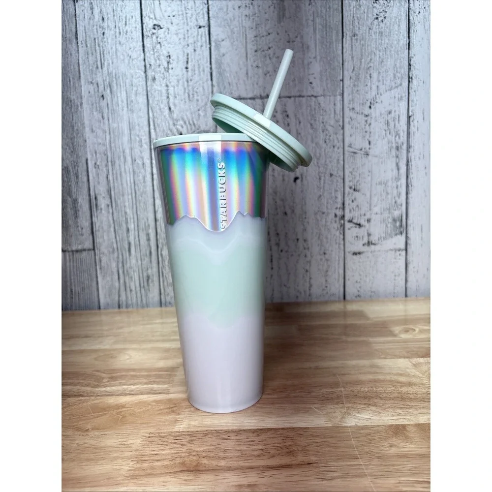 Starbucks Holiday Ice White Mint Silver Iridescent Wave Tumbler 24oz. 2021
